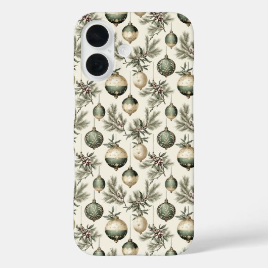 Coques Case-Mate iPhone Ornements de Noël Sage Green et Gold (Verso)