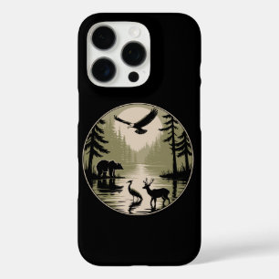 Coques iPhone 16 Pro Ours Cerf Aigle Lune Forêt Silhouette