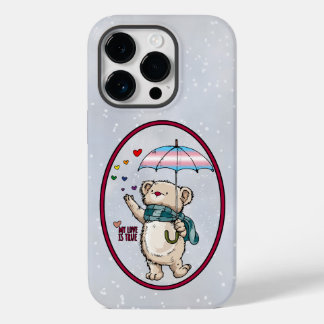 Coque Pour iPhone 14 Pro Ours D'Hiver Avec Parapluie Dans Le Drapeau Transg