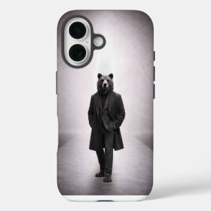 Coques iPhone 16 Ours élégant en portrait de costume sombre classiq