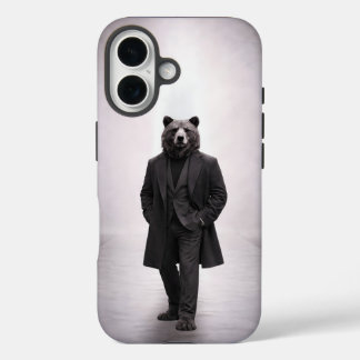 Coques iPhone 16 Ours élégant en portrait de costume sombre classiq