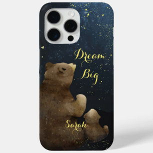 Coque iPhone 15 Pro Max Ours et ourson à l'aquarelle Rêve Grand sous les é