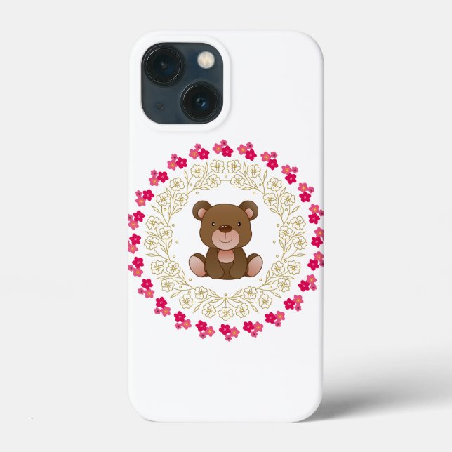 Coques Case-Mate iPhone Ours mignon dans une couronne florale (Verso)