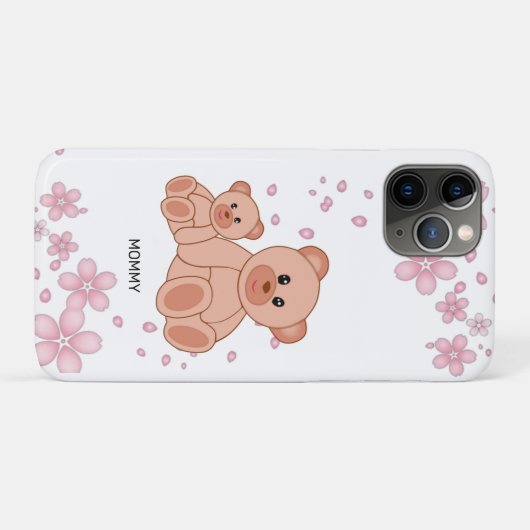 Coques Case-Mate iPhone Ours mignons et fleurs roses (Dos (Horizontal))