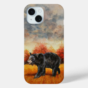 Coque Pour iPhone 15 Ours noir en forêt d'automne