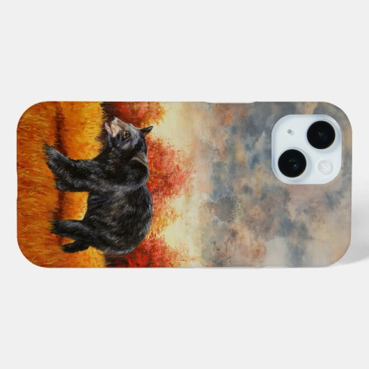 Coques Case-Mate iPhone Ours noir en forêt d'automne (Verso (horizontal))