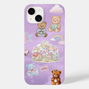Coque Pour iPhone 14 Ourson Mignon Pastel Violet Esthétique