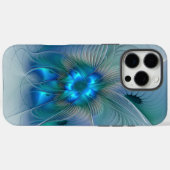 Coques Case-Mate iPhone Ovation debout, fractale bleue turquoise abstraite (Verso (horizontal))