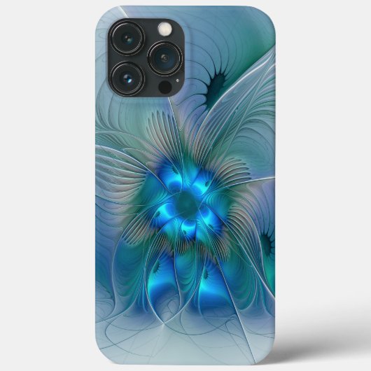 Coques Case-Mate iPhone Ovations debout, fractale abstraite bleu turquoise (Verso)