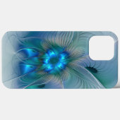 Coques Case-Mate iPhone Ovations debout, fractale abstraite bleu turquoise (Verso (horizontal))