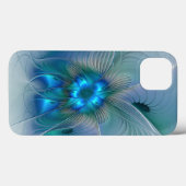 Coques Case-Mate iPhone Ovations debout, Fractale abstraite bleu turquoise (Verso (horizontal))