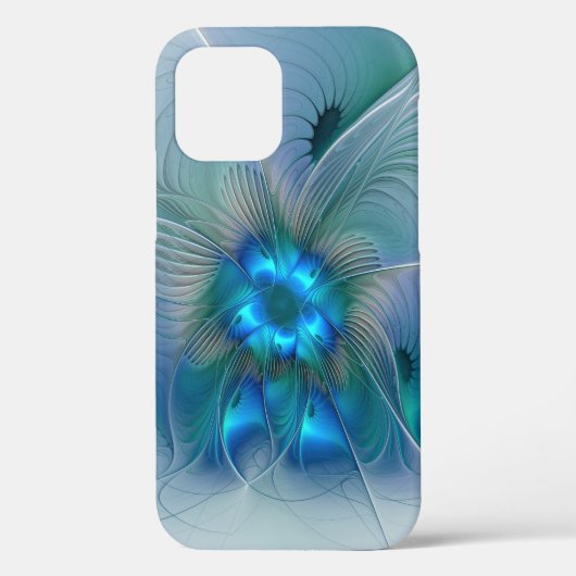 Coques Case-Mate iPhone Ovations debout, fractale bleue turquoise abstrait (Verso)