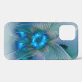Coques Case-Mate iPhone Ovations debout, fractale bleue turquoise abstrait (Verso (horizontal))