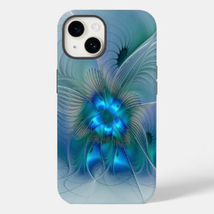 Coque Pour iPhone 14 Ovations debout, fractale bleue turquoise abstrait