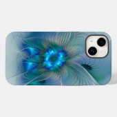 Coques Case-Mate iPhone Ovations debout, fractale bleue turquoise abstrait (Verso (horizontal))