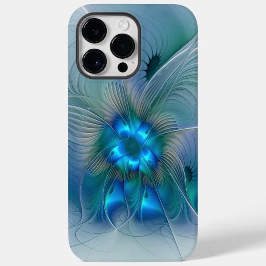 Coques Case-Mate iPhone Ovations debout, fractale bleue turquoise abstrait (Verso)