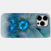 Coques Case-Mate iPhone Ovations debout, fractale bleue turquoise abstrait (Verso (horizontal))
