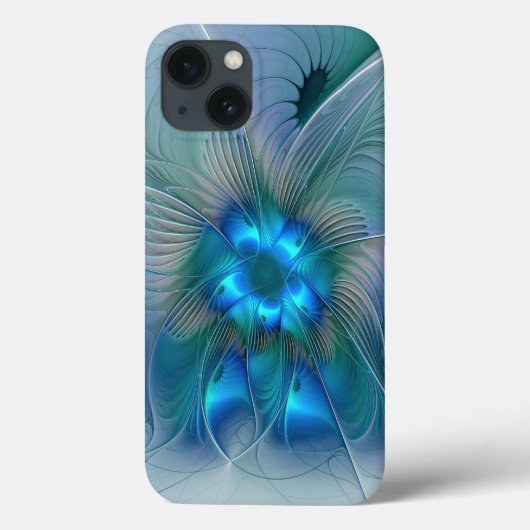 Coques Case-Mate iPhone Ovations debout, fractale bleue turquoise abstrait (Verso)