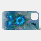 Coques Case-Mate iPhone Ovations debout, fractale bleue turquoise abstrait (Verso (horizontal))