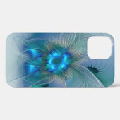 Coques Case-Mate iPhone Ovations debout, fractale bleue turquoise abstrait (Verso (horizontal))