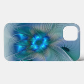Coques Case-Mate iPhone Ovations debout, fractale de turquoise bleu abstra (Verso (horizontal))