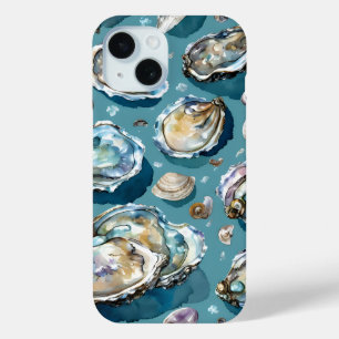 Coque Pour iPhone 15 Oysters Clams Coquillages Motif bleu