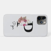 Coques Case-Mate iPhone P Initial floral Boho rose personnalisé (Dos (Horizontal))