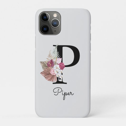 Coques Case-Mate iPhone P initial floral de saumon rose monogramme (Dos)