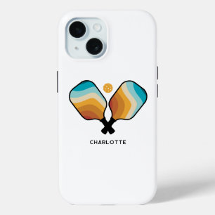 Coque Pour iPhone 15 Pagaies de pickleball & Ball Nom personnalisé