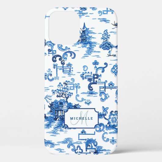 Coques Case-Mate iPhone Pagode bleue et blanche personnalisable Chinoiseri (Verso)