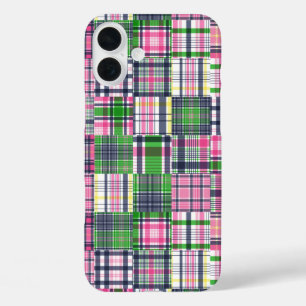 Coques iPhone 16 Plus Paie été rose Madras Patchwork