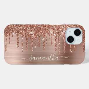Coque Pour iPhone 15 Pailletage Rose Gold et Feuille Métal Signature Gi