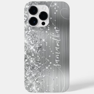 Coque Pour Pour iPhone 14 Pro Max Pailleté Argent Glamour Bouclé Signature