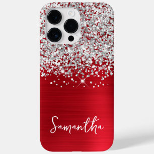 Coque Pour Pour iPhone 14 Pro Max Pailleté Argent Paillettes Rouge Glam Nom