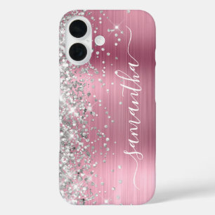 Coques iPhone 16 Pailleté Argent Rose Clair Métallisé Signature Fém