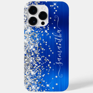 Coque Pour Pour iPhone 14 Pro Max Pailleté Argent Royal Blue Glam Féminin Signature