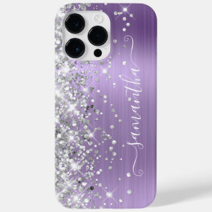 Coque Pour Pour iPhone 14 Pro Max Pailleté Argenté Lumière Violet Glam Féminin Signa