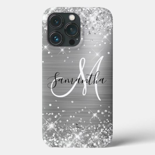 Coques Case-Mate iPhone Pailleté Élégant Monogramme Feuille d'Argent (Verso)