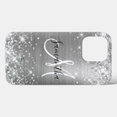 Coques Case-Mate iPhone Pailleté Élégant Monogramme Feuille d'Argent (Verso (horizontal))