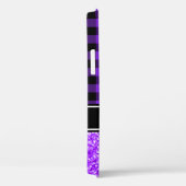 Coques Case-Mate iPhone Pailleté noir et violet Buffalo Plaid Monogramme (Verso / Droite)