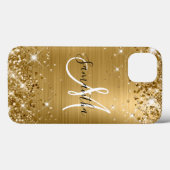 Coques Case-Mate iPhone Pailleté Or Élégant Monogramme (Verso (horizontal))