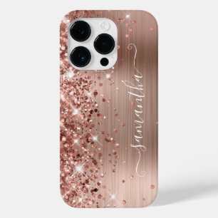 Coque Pour iPhone 14 Pro Pailleté Rose Gold Glam Moderne Féminin Signature