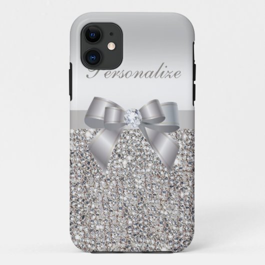Coques Case-Mate iPhone Paillettes, arc et diamant argentés imprimés (Dos)