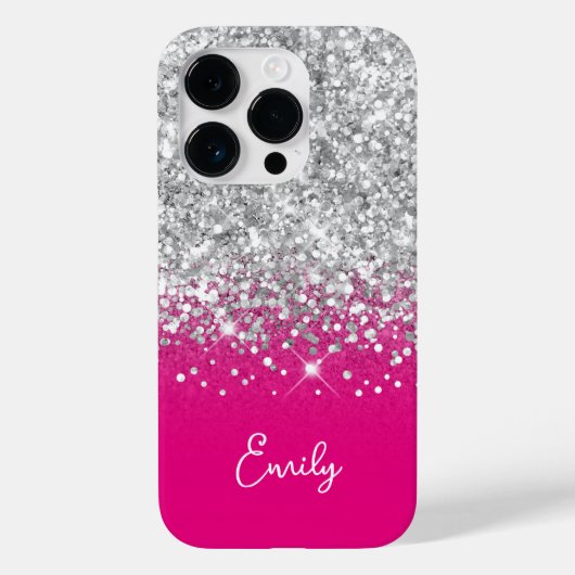 Coques Case-Mate iPhone Paillettes Argent et Rose Chaud Glam (Verso)