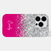 Coques Case-Mate iPhone Paillettes Argent et Rose Chaud Glam (Verso (horizontal))