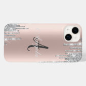 Coques Case-Mate iPhone Paillettes argentées modernes, Or rose, Monogramme (Verso (horizontal))