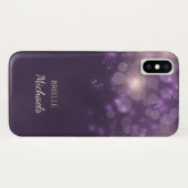 Coques Case-Mate iPhone Paillettes Bokeh Violet Élégant Avec Nom (Dos (Horizontal))