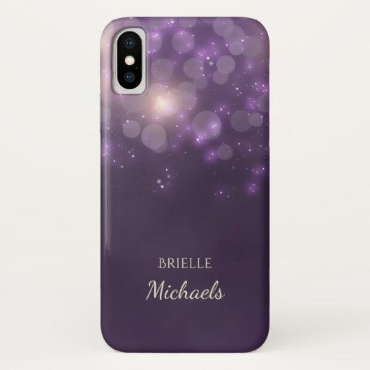 Coques Case-Mate iPhone Paillettes Bokeh Violet Élégant Avec Nom (Dos)