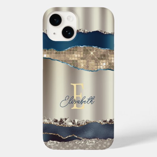 Coques Case-Mate iPhone Paillettes d'agate bleu indigo élégantes (Verso)