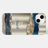 Coques Case-Mate iPhone Paillettes d'agate bleu indigo élégantes (Verso (horizontal))